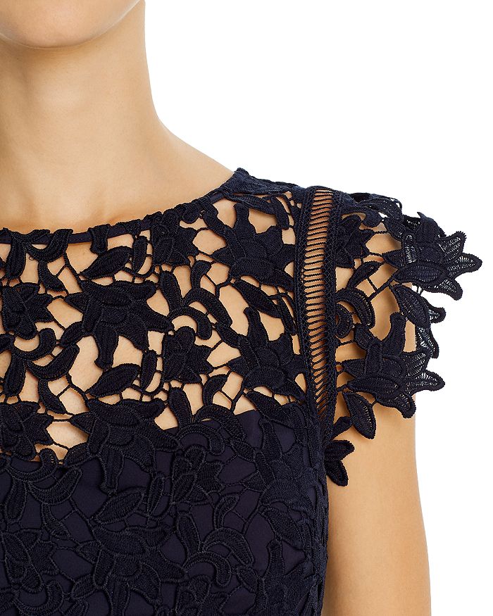 Eliza J Cap Sleeve Asymmetrical Lace Midi Dress In Navy | ModeSens
