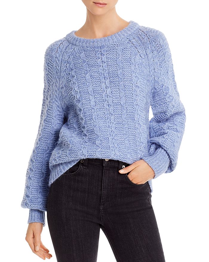 Rebecca Taylor Wool-blend Cable Knit Sweater In Misty Blue | ModeSens
