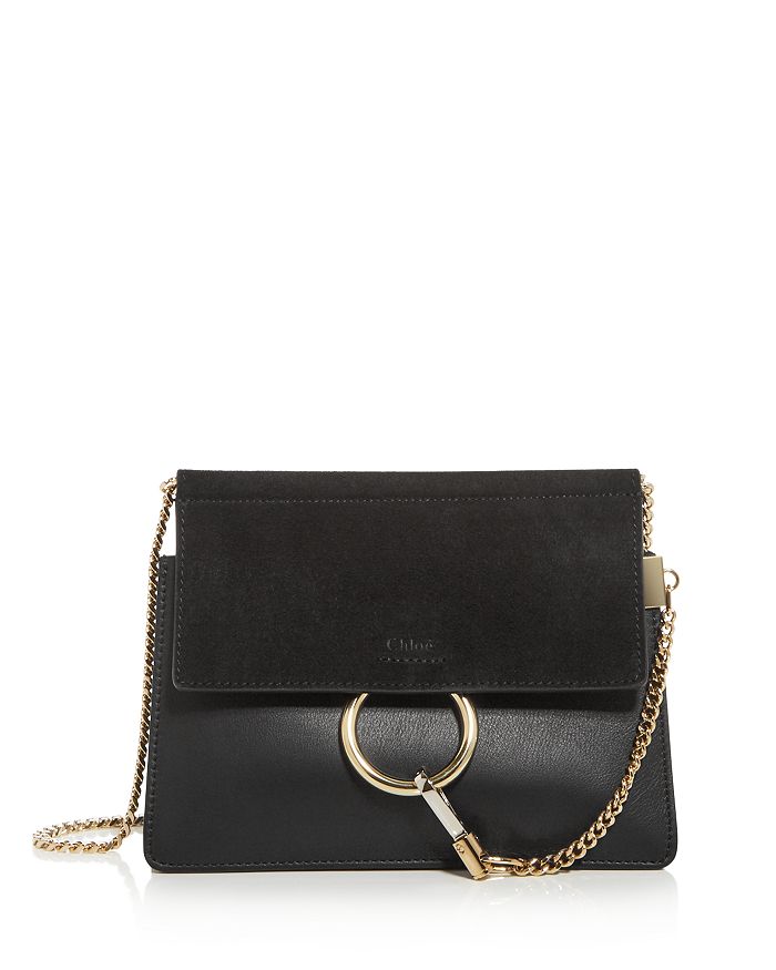 Chloé Faye Small Leather & Suede Crossbody In Black/gold