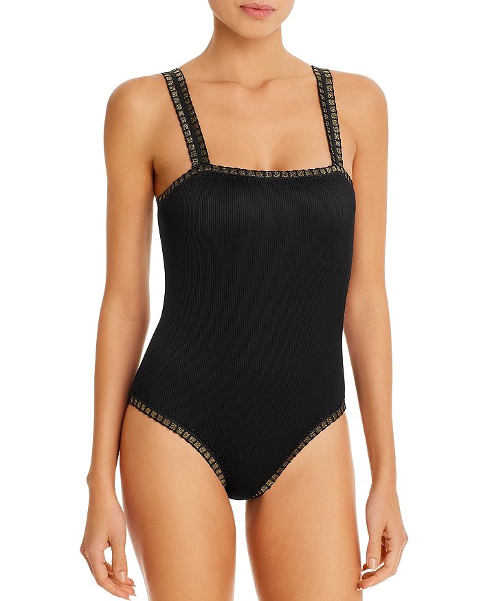 Platinum Inspired By Solange Ferrarini Square Neck One Piece Swimsuit - 100% Exclusive In Black Gold