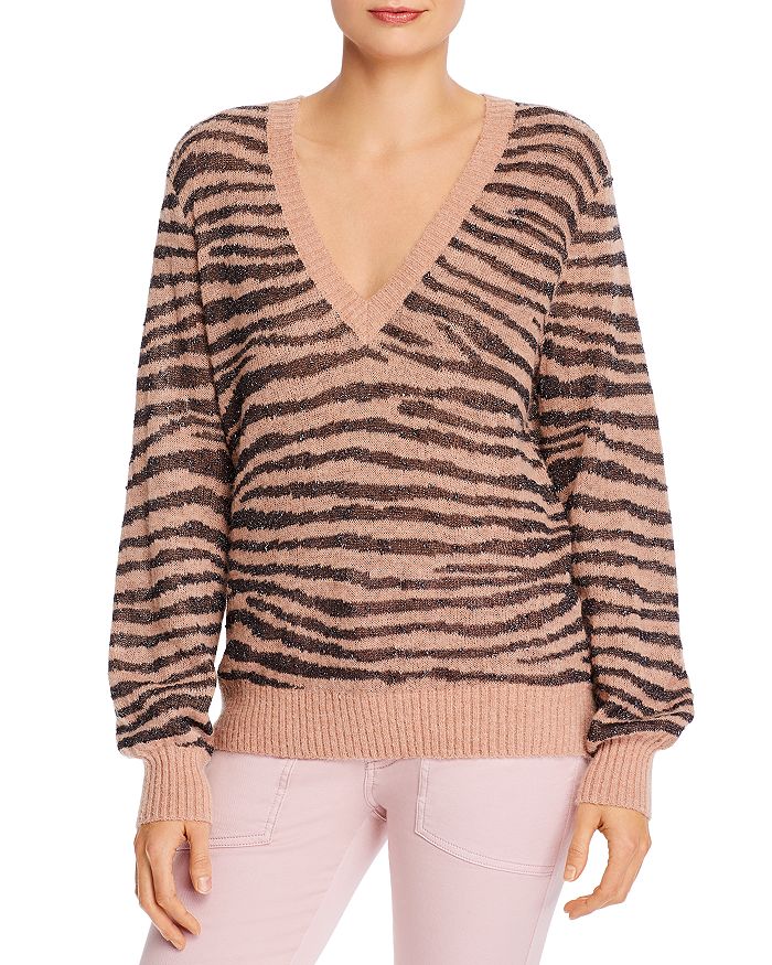 Animal print cheap v neck sweater