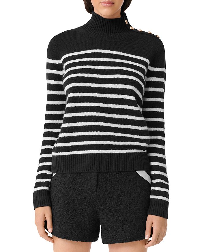 Maje Montsi Striped Cashmere Sweater In Black