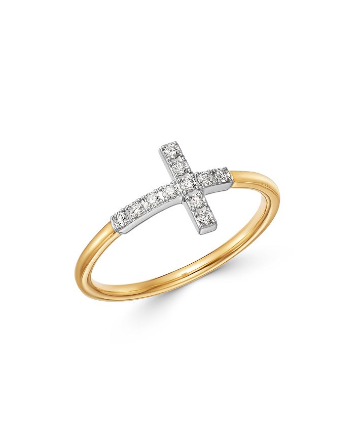 Bloomingdale's Diamond Cross Ring In 14k Yellow & White Gold, 0.15 Ct. T.w. - 100% Exclusive In White/gold