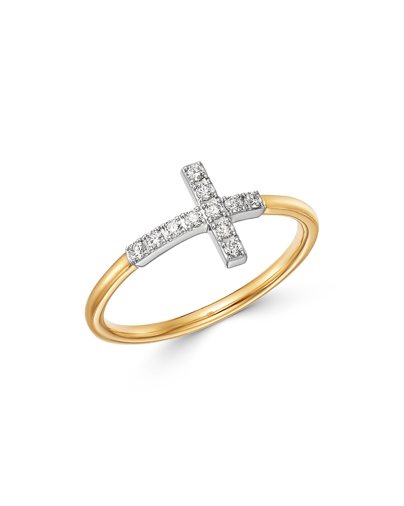 Bloomingdale's Fine Collection Diamond Cross Ring in 14K Yellow & White Gold, 0.15 tcw