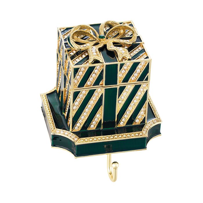 Olivia Riegel Striped Gift Box Crystal & Pewter Stocking Holder In Green