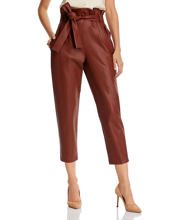 Amanda Uprichard Tessi Cropped Faux-leather Paperbag-waist Pants In Brown