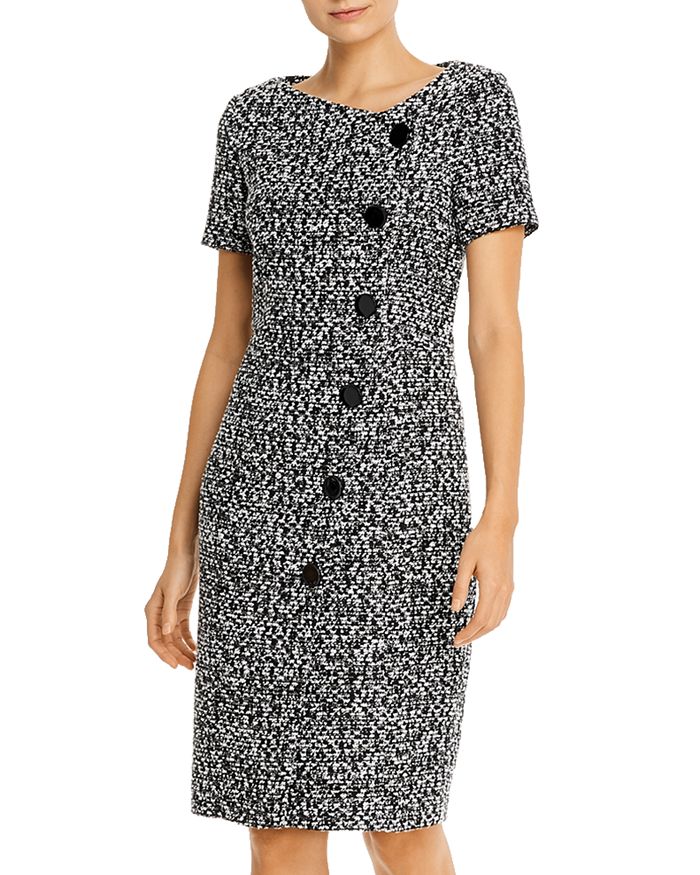 PAULE KA Asymmetric Button Detail Tweed Dress | Bloomingdale's