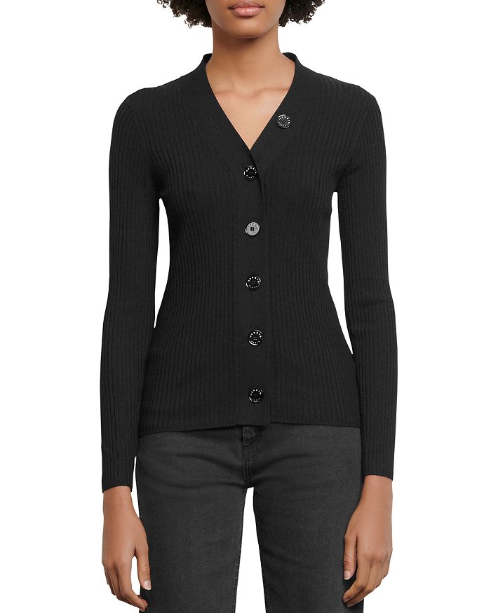 Shop Sandro Gabrielle Ribbed Knit Cardigan In Black
