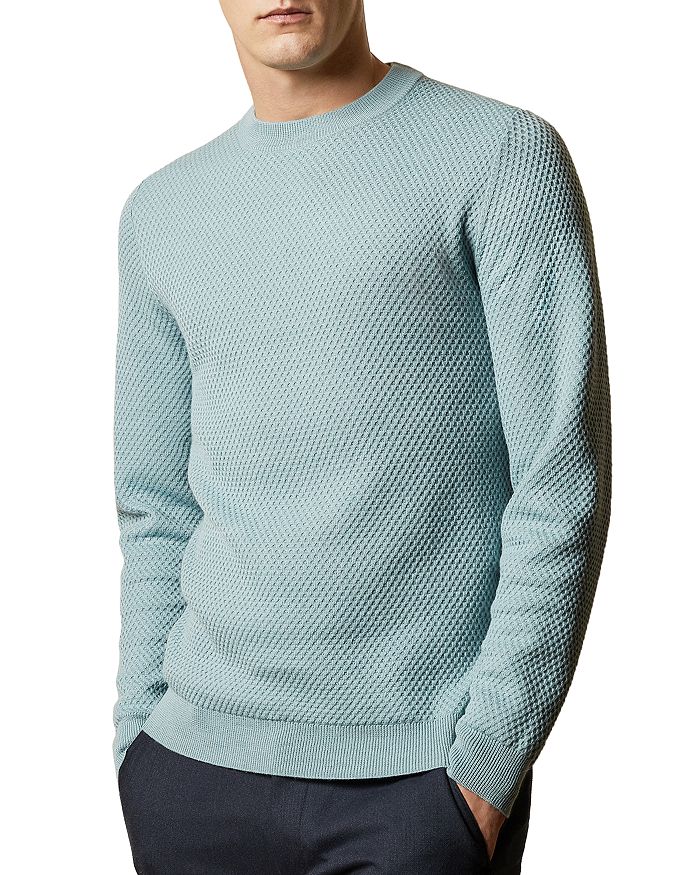Ted Baker Seer Waffle-stitch Crewneck Sweater In Mid Blue