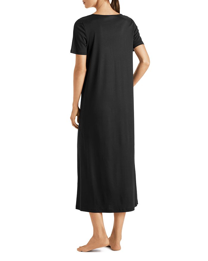 Shop Hanro Moments Short Sleeve Long Gown In Black