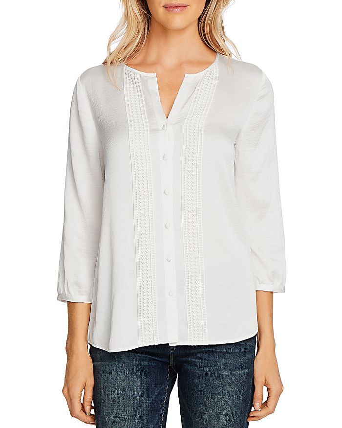 VINCE CAMUTO RUMPLE HAMMER SATIN BUTTON-DOWN BLOUSE,9120048