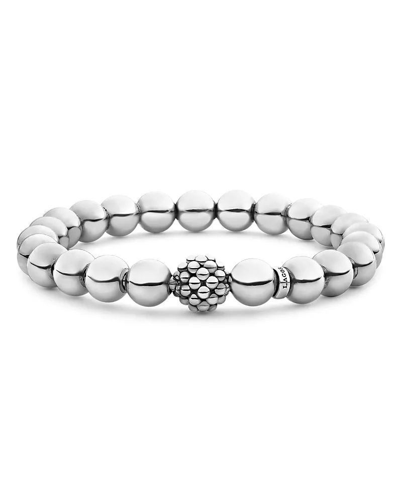 Lagos Sterling Silver Signature Caviar Lattice Ball Beaded Stretch Bracelet