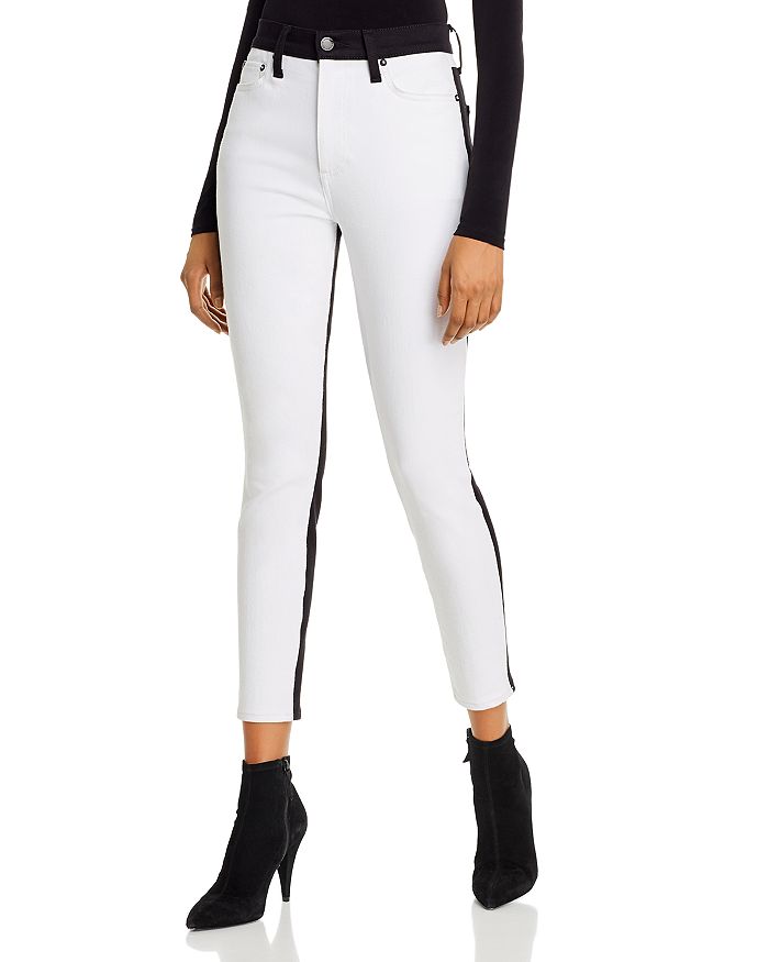 ALICE AND OLIVIA ALICE + OLIVIA GOOD HIGH-RISE COLOR-BLOCK ANKLE SKINNY JEANS IN DAY TO NIGHT,CD109311DTN