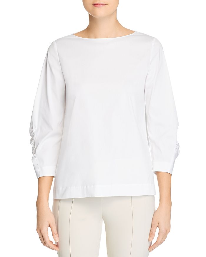 LAFAYETTE 148 JUNE SHIRRED-SLEEVE BLOUSE,MBBQ9R-0231