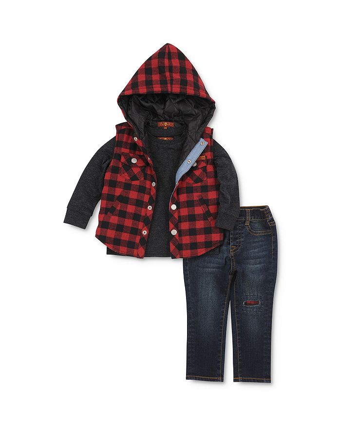 7 For All Mankind Boys' Long-sleeve Tee, Checkered Vest & Jeans Set ...