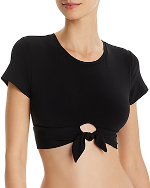 Shop Robin Piccone Ava Solid Cropped T-shirt Bikini Top In Black