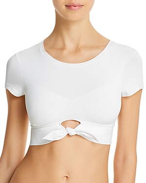 Robin Piccone Ava Solid Cropped T-shirt Bikini Top In White