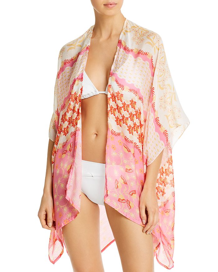Echo Flora Printed Duster Swim Cover-up In Pink Hibiscus