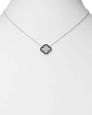 Black & White Diamond Clover Pendant Necklace in 14K White Gold 