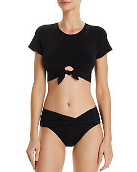 Robin Piccone - Ava Solid Cropped T-Shirt Bikini Top & Solid Twist-Front Bikini Bottom