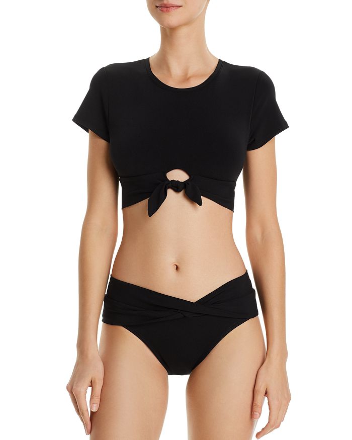 Robin Piccone Solid Cropped T-Shirt Bikini & Twist-Front Bikini Bottom | Bloomingdale's