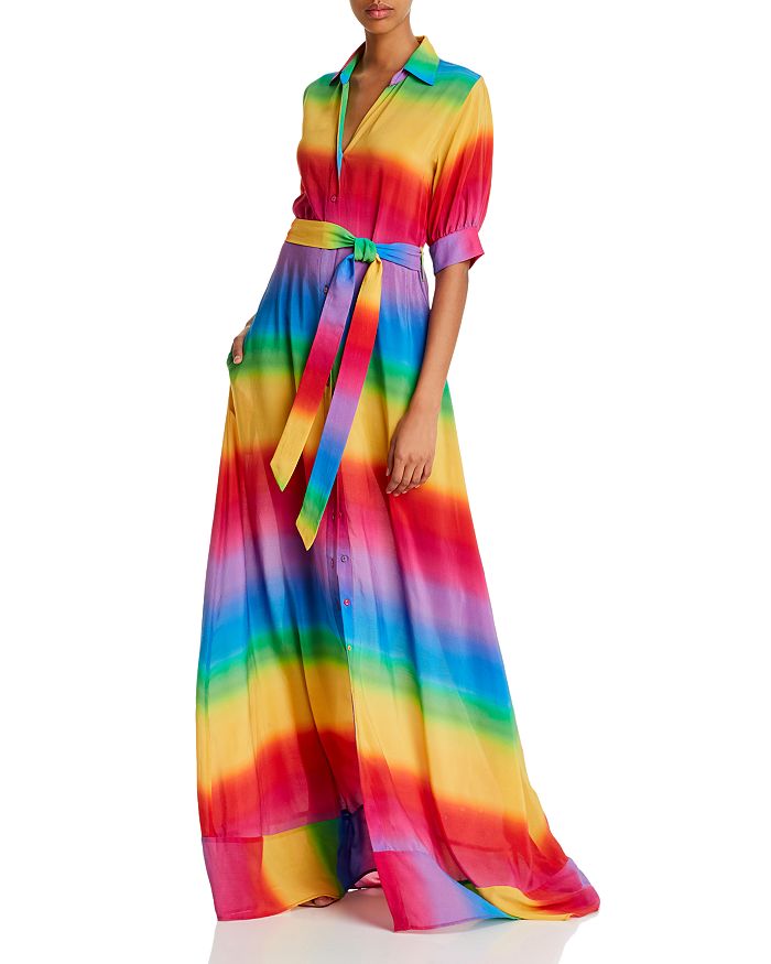 All Things Mochi Iska Silk Rainbow Striped Dress