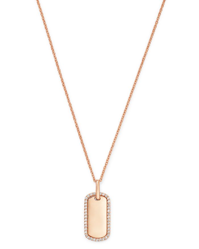 Bloomingdale's Diamond Dog Tag Pendant Necklace In 14k Rose Gold - 100% Exclusive In White/rose Gold
