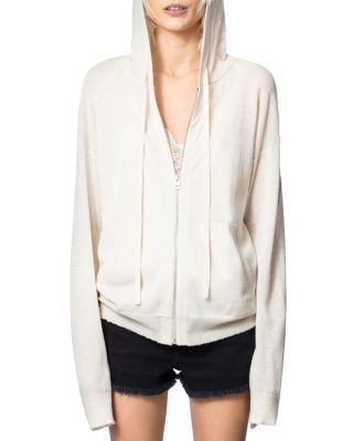 zip front cashmere hoodie