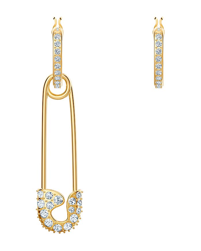 Swarovski So Cool Crystal Pin Dangle Hoop Earrings In Gold