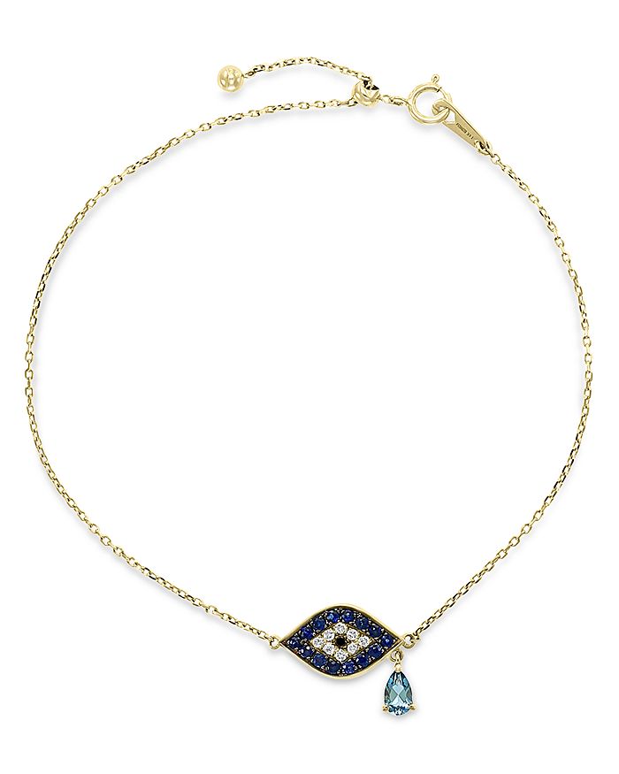 Bloomingdale's London Blue Topaz, Sapphire & Black & White Diamond Link Bracelet In 14k Yellow Gold - 100% Exclusiv In Multi/gold