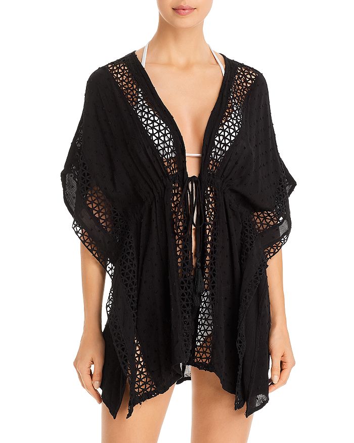 Surf Gypsy Swiss Dot Tunic Swim Cover-up In Black