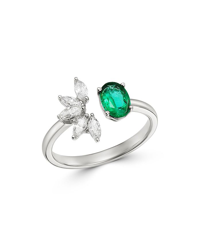 Bloomingdale's Emerald & Diamond Statement Ring In 14k White Gold - 100% Exclusive In Green/white