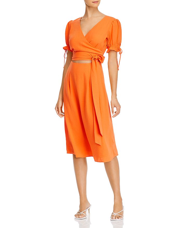 Aqua Puff-sleeve Cutout Midi Dress - 100% Exclusive In Orange