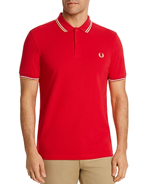Fred Perry Twin Tipped Slim Fit Polo In Jester Red / White / Champagne