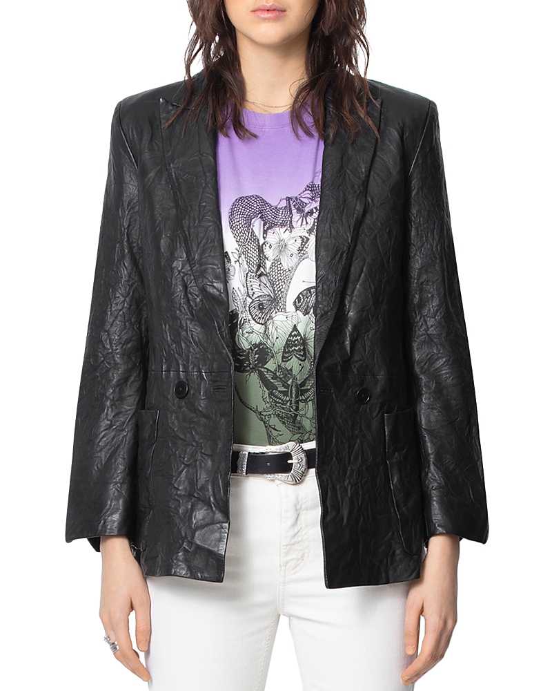 Zadig & Voltaire Volta Crinkled Leather Blazer In Black