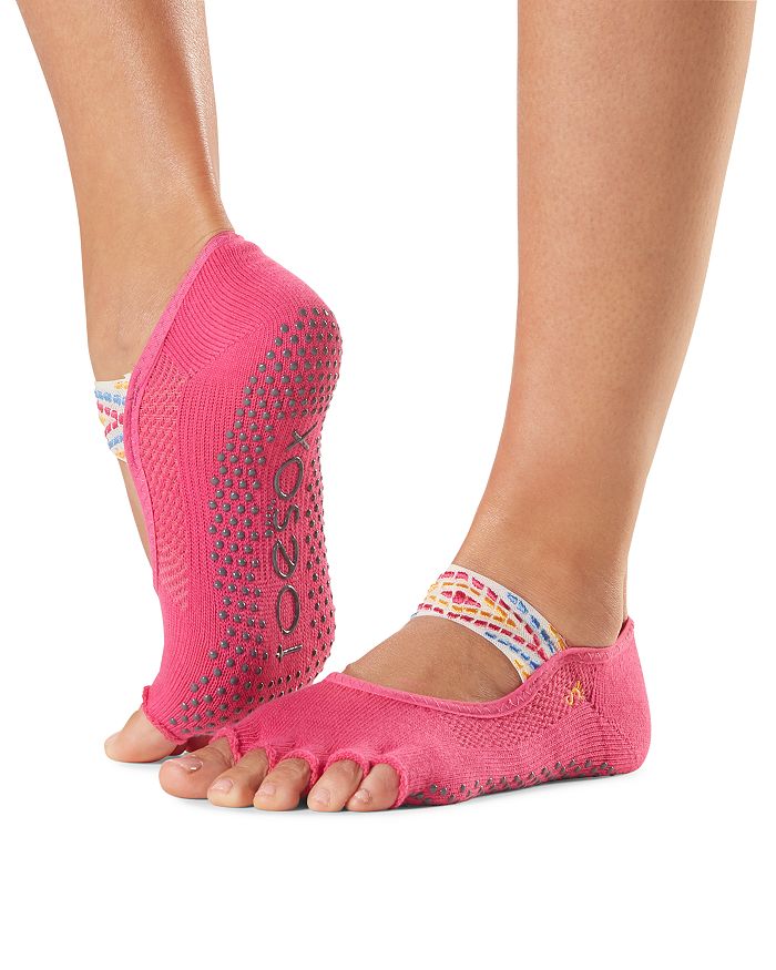 Toesox Mia Ribbon Grip Toe Barre Socks In Bright Pink