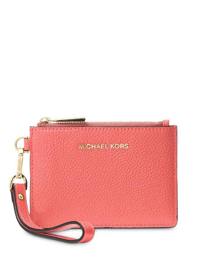 Michael Michael Kors Small Leather Wristlet In Pink Grapefruit/gold