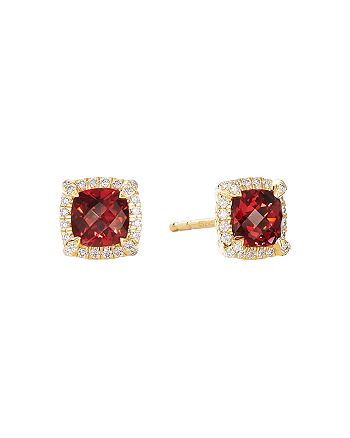 David Yurman - Petite Ch&acirc;telaine&reg; Pav&eacute; Bezel Stud Earrings in 18K Yellow Gold with Garnet and Diamonds