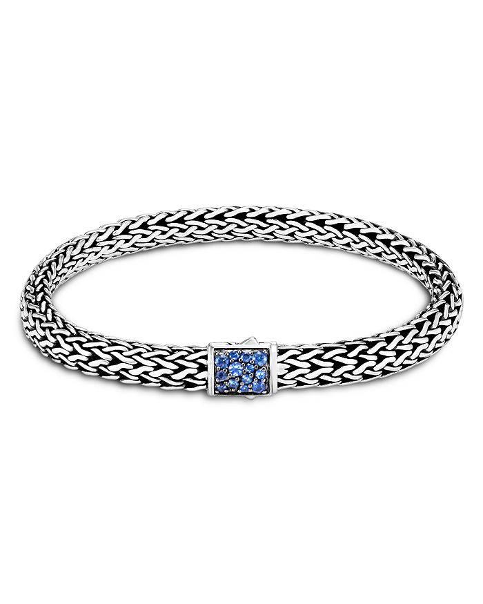 Shop John Hardy Sterling Silver Classic Chain Black & Blue Sapphire Reversible Bracelet In Blue/silver