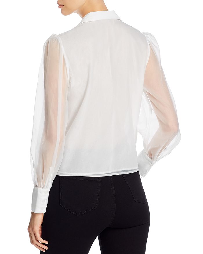 Marled Organza Puff-sleeve Blouse In White | ModeSens