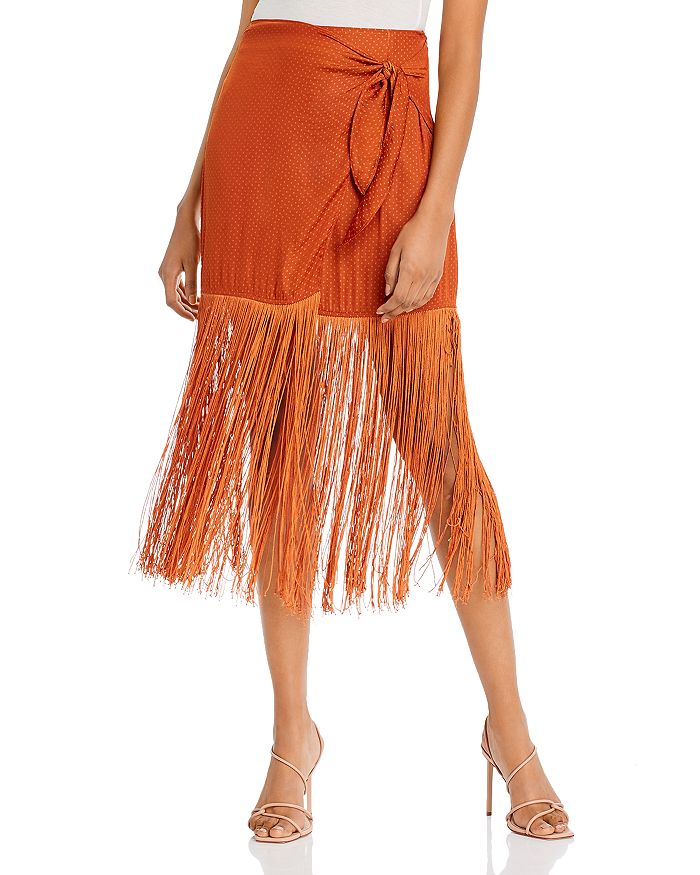 Fore Fringed Faux-wrap Midi Skirt In Orange