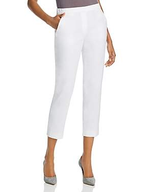 Theory Treeca Good Linen Cropped Pull-on Ankle Pants In White