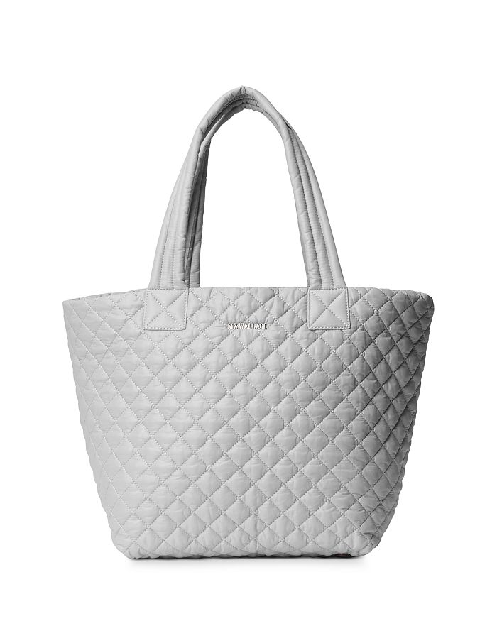 Mz Wallace Metro Medium Quilted Metallic Shell Tote In Fog