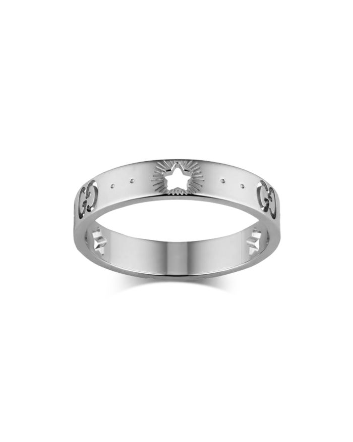 18K White Gold Logo & Star Ring
