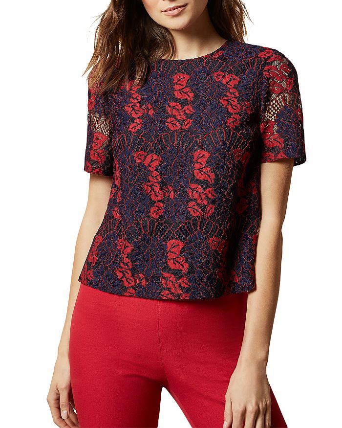 Ted Baker Thallia Back Neck Bow Lace Top In Red