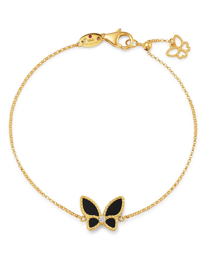 Roberto Coin 18k Yellow Gold Onyx & Diamond Butterfly Chain Bracelet - 100% Exclusive In Black/gold