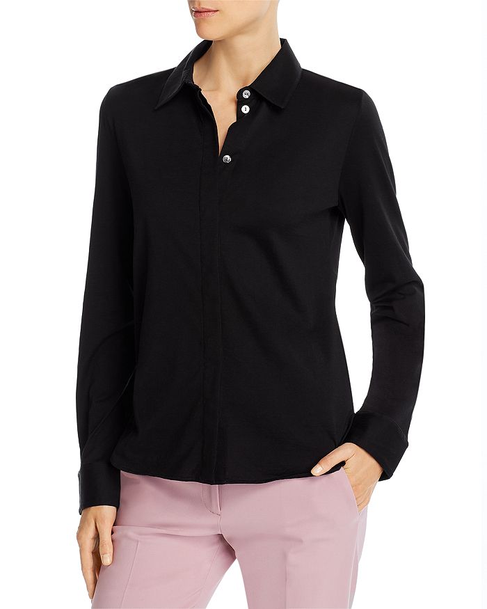 Theory Fitted Oxford Shirt In Black | ModeSens