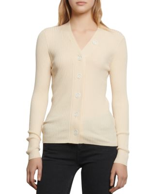 Sandro Gabrielle Ribbed-knit Cardigan In Ecru | ModeSens