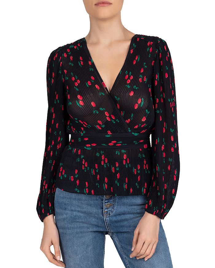 THE KOOPLES NAIVE CHERRY PLEATED CROSSOVER TOP,FTOP20082K
