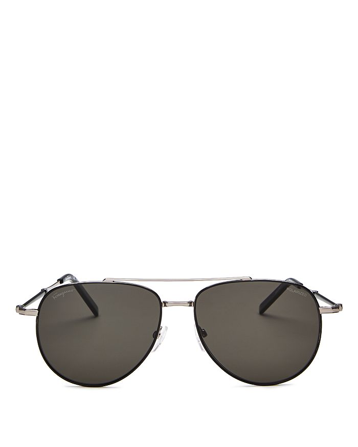 Ferragamo Men's Timeless Polarized Aviator Sunglasses, 58mm In Black Light Ruthenium/brown Polarized